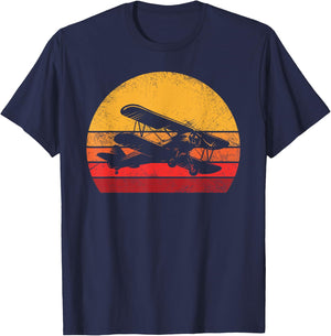 Vintage Bi-Plane Aviator Funny Pilot Biplane Airplane Outfit T-Shirt - T-Shirt | Navy