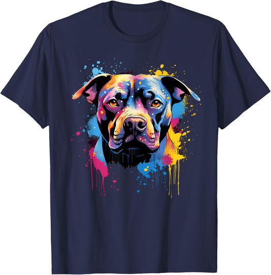 Cute painted Staffordshire Bull Terrier T-Shirt - T-Shirt | Navy