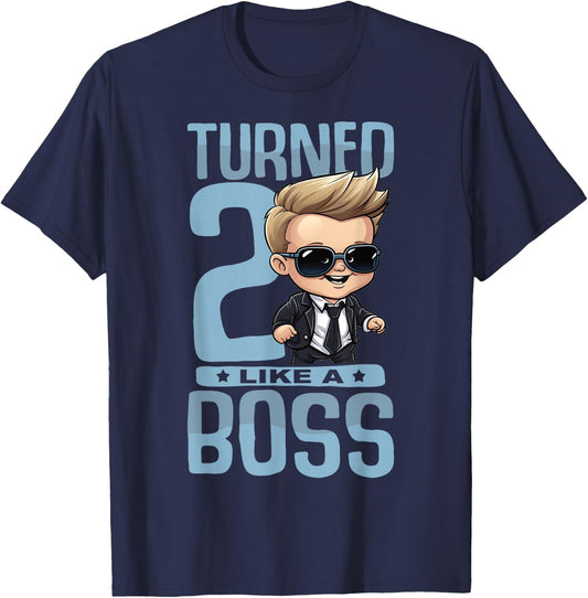 Baby 2nd Birthday Boy Girl 2 Year Like a Boss Kids T-Shirt - T-Shirt | Navy