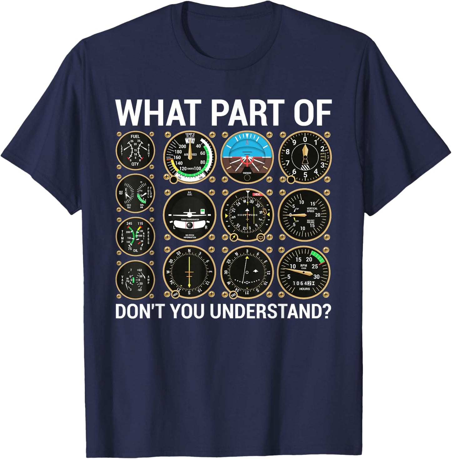 Funny Pilot Design Women Airplane Flight Instrument T-Shirt - T-Shirt | Navy