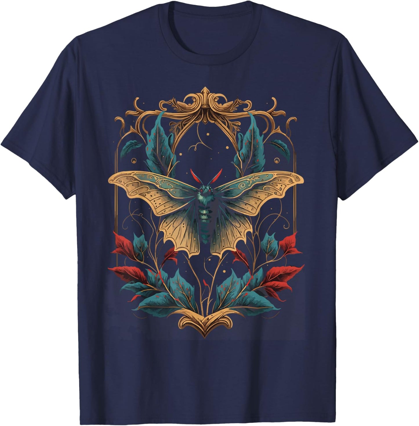 Gothic Moth Witchcore Aesthetic Witchcraft Occult T-Shirt - T-Shirt | Navy