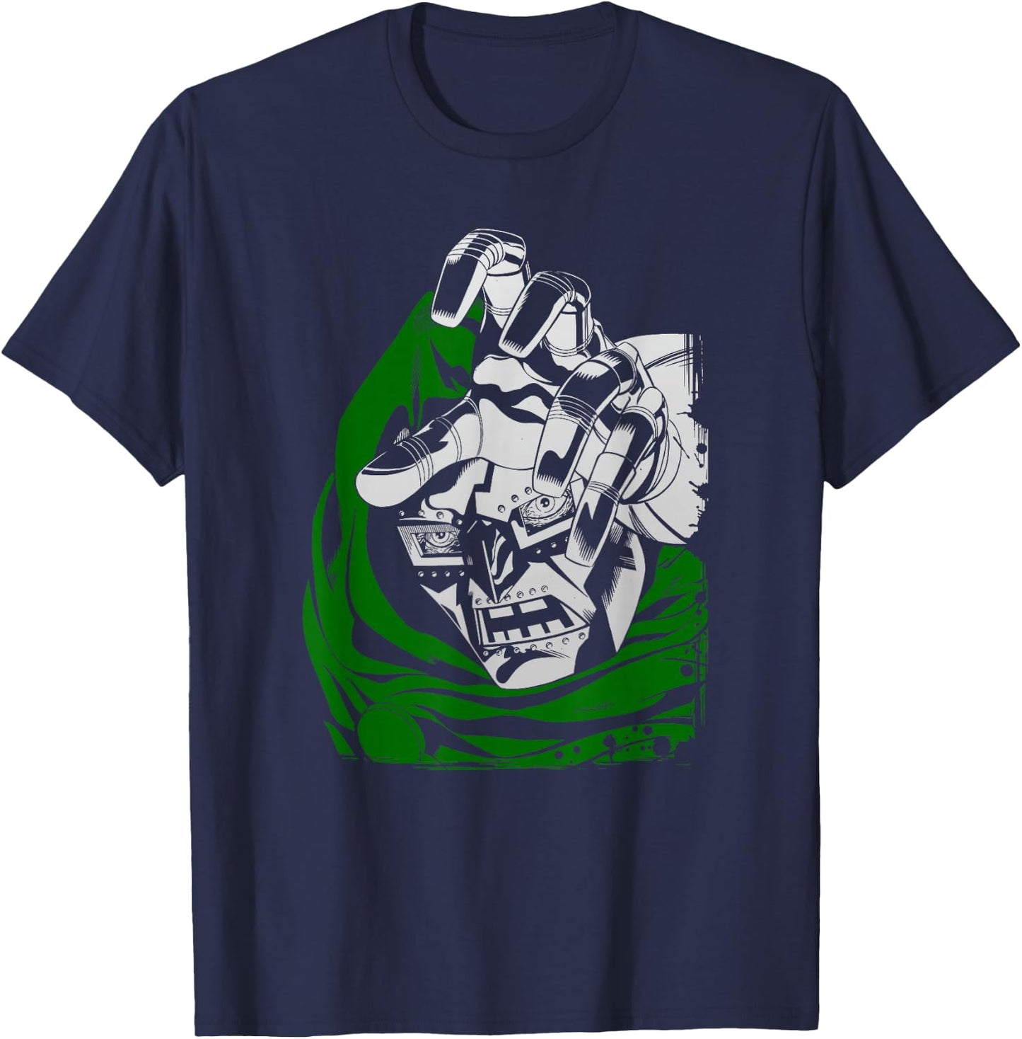 Marvel Fantastic Four Dr. Doom Big Face Portrait Distressed T-Shirt - T-Shirt | Navy