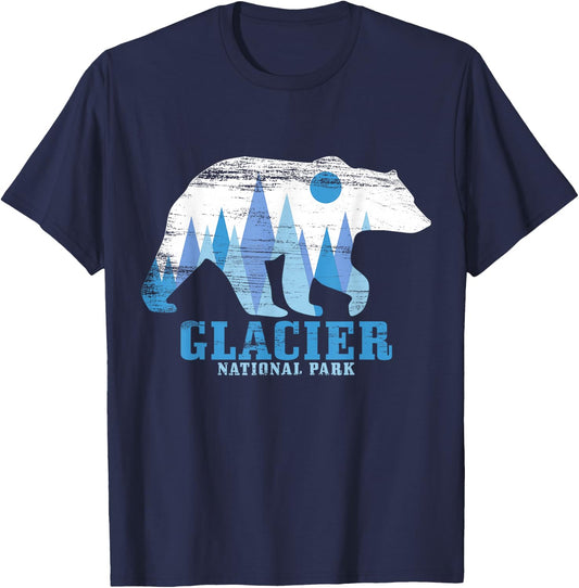 Glacier National Park Bear Vintage Hiking Nature Lover T-Shirt - T-Shirt | Navy