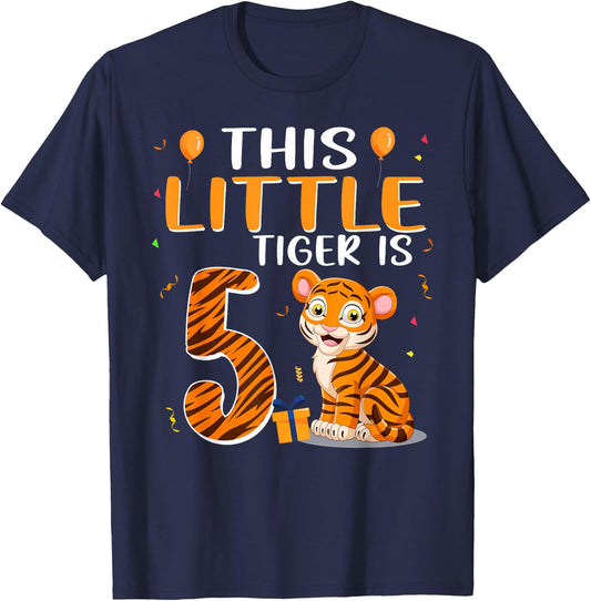 This Little Tiger Is 5 Birthday Party 5 Year Old T-Shirt - T-Shirt | Navy