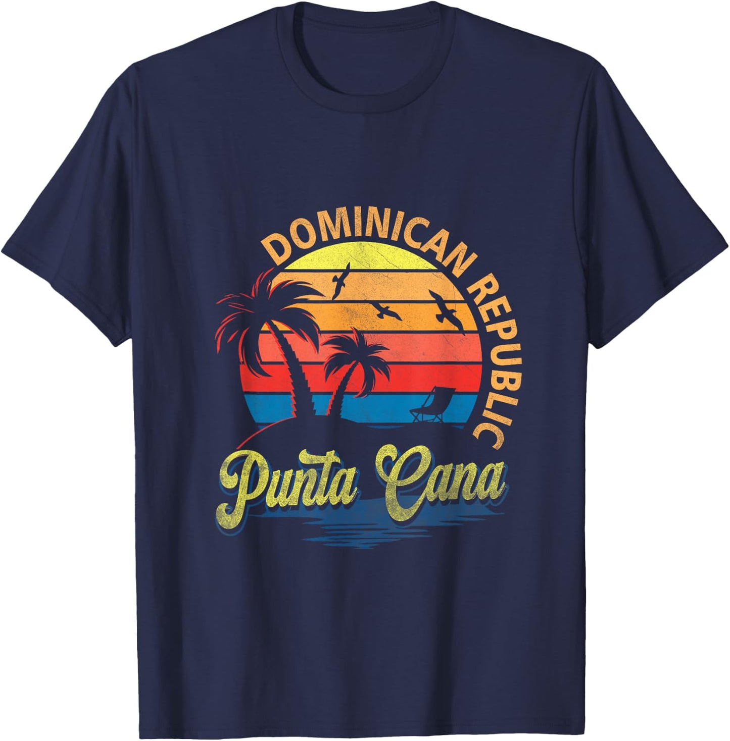 Sunset Punta Cana Beach Souvenir Dominican Republic Retro T-Shirt - T-Shirt | Navy