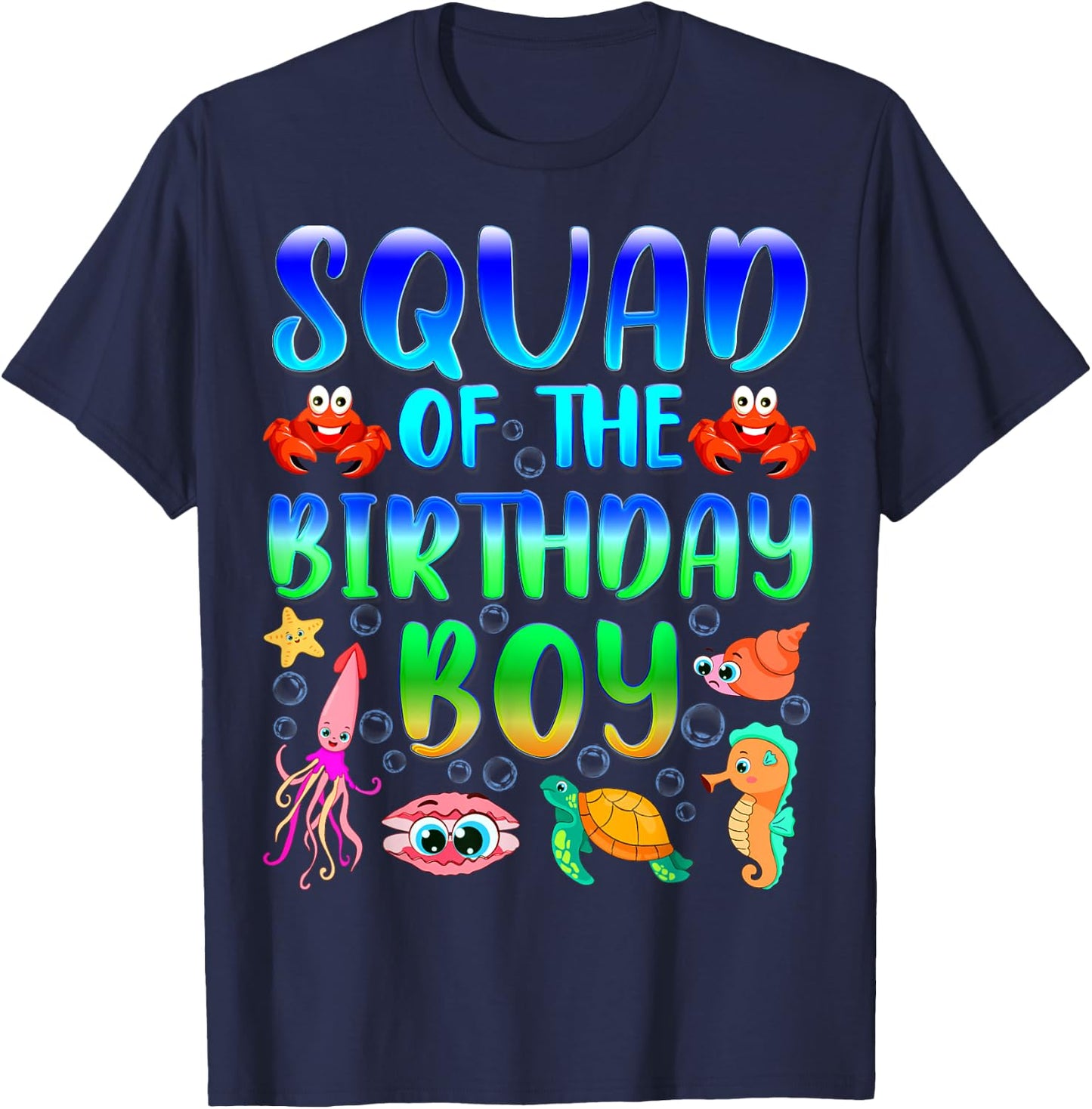 Squad Of The Birthday Boy Sea Fish Aquarium Matching Family T-Shirt - T-Shirt | Navy