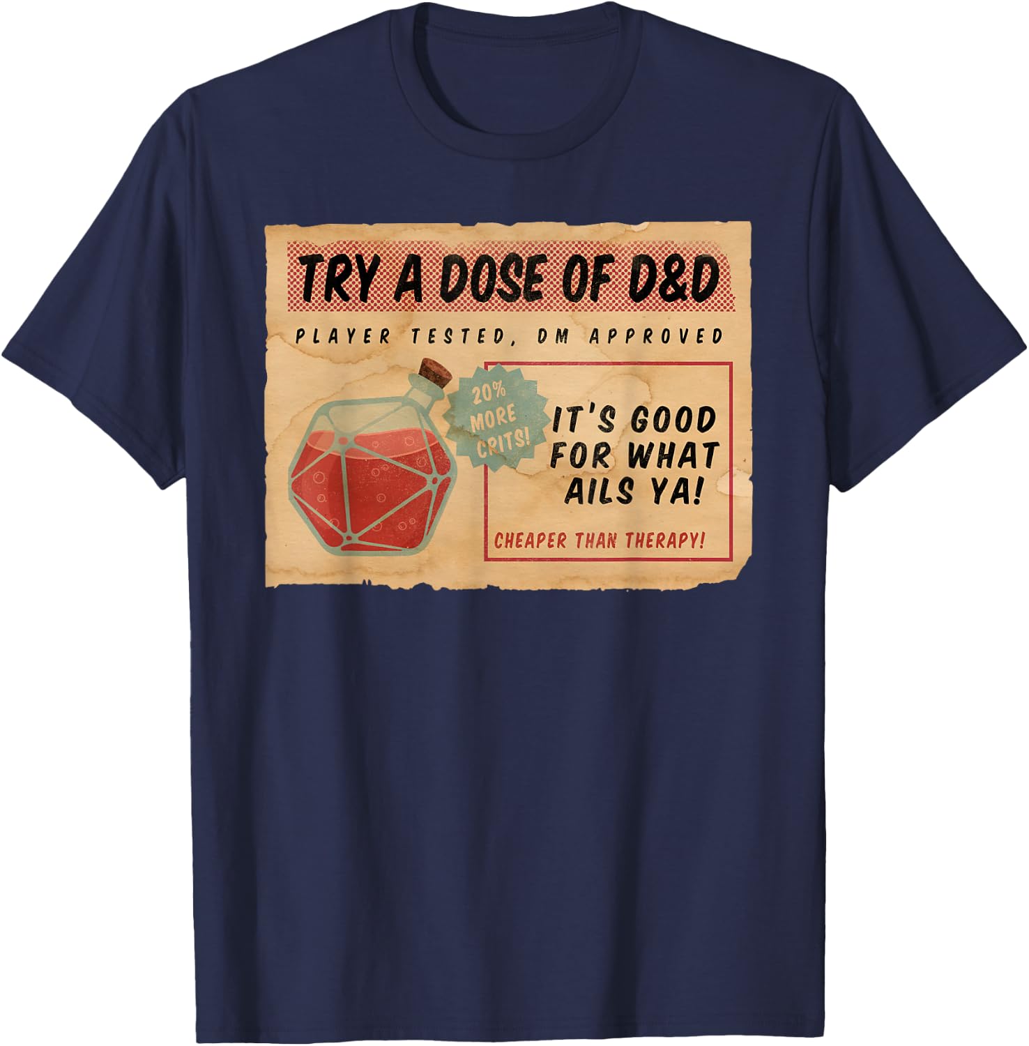 Vintage Ad D20 Healing Potion T-Shirt - T-Shirt | Navy