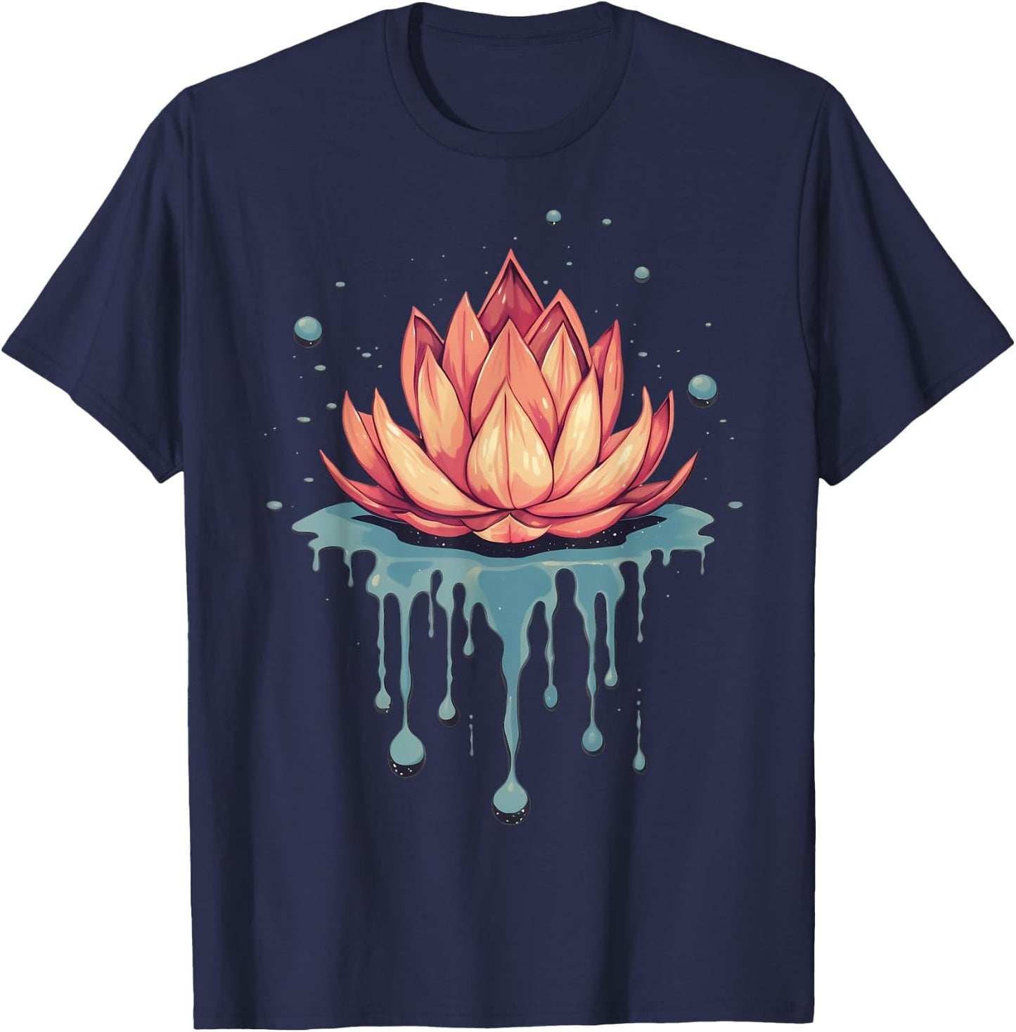 Dripping Lotus Flower on Melting Lotus Flower T-Shirt - T-Shirt | Navy