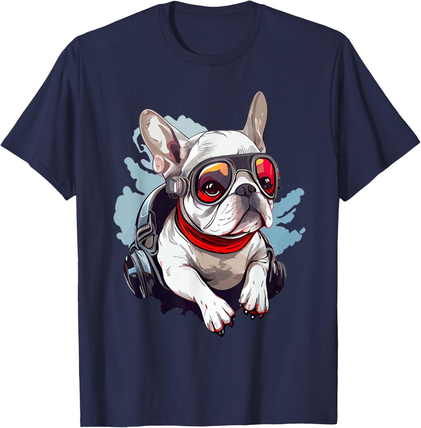 White Frenchie as a Pilot White French Bulldog Pilot T-Shirt - T-Shirt | Navy