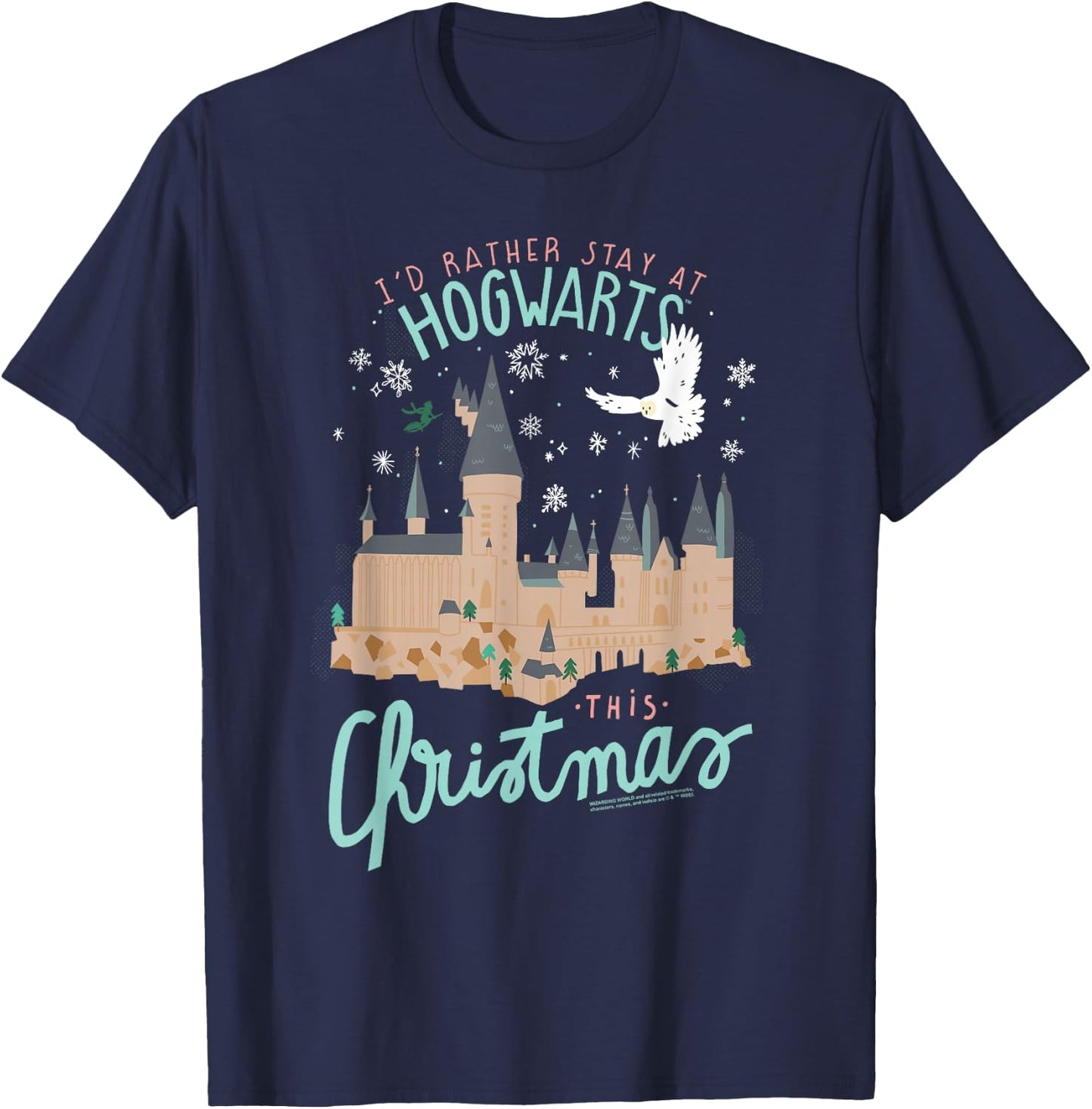 Harry Potter I'd Rather Stay At Hogwarts This Christmas T-Shirt - T-Shirt | Navy