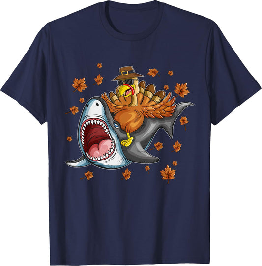 Shark Harvest Turkey Holiday Motif For Shark Lovers T-Shirt - T-Shirt | Navy