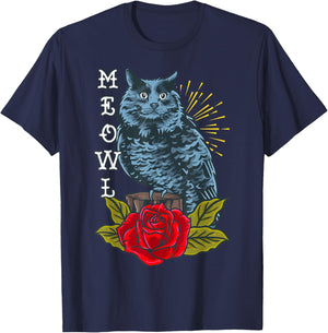 Meowl Cat and Owl Aesthetic Hybrid Animal Women Girls Kids T-Shirt - T-Shirt | Navy