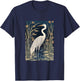 Vintage Japanese Fine Art Crane, Bamboo and Iris Koryusai T-Shirt - T-Shirt | Navy