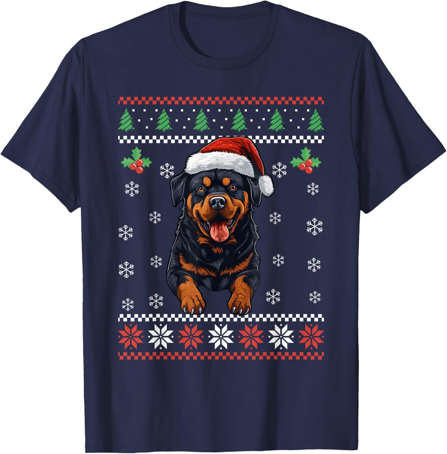 Rottweiler Dog Ugly Christmas Sweater Xmas For Adults Kids T-Shirt - T-Shirt | Navy