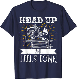 Horse Lover Equestrian Riding Head Up And Heels Down T-Shirt - T-Shirt | Navy