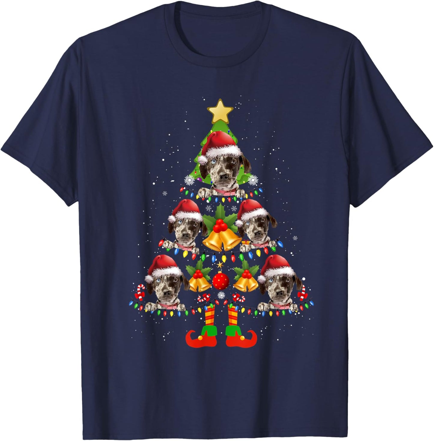 Funny Catahoula Leopard Christmas Lights Tree Dog Lover Xmas T-Shirt - T-Shirt | Navy