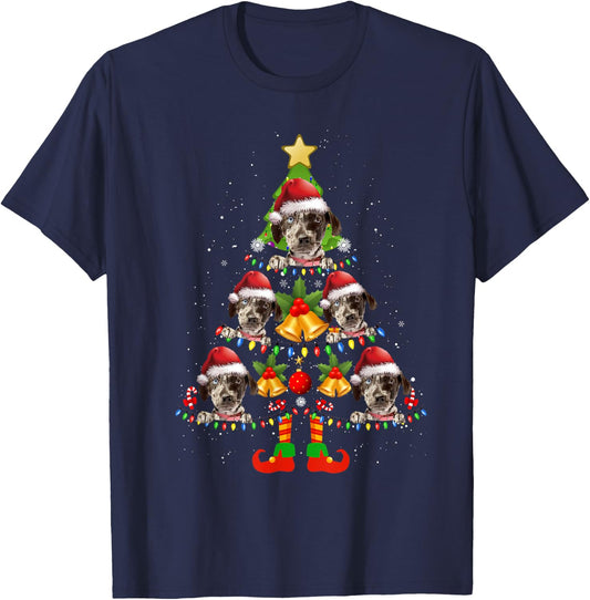 Funny Catahoula Leopard Christmas Lights Tree Dog Lover Xmas T-Shirt - T-Shirt | Navy
