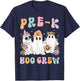 Pre-K Boo Crew Groovy Halloween Floral Ghost Pre K Teacher Men Women Kids T-Shirt - T-Shirt | Navy