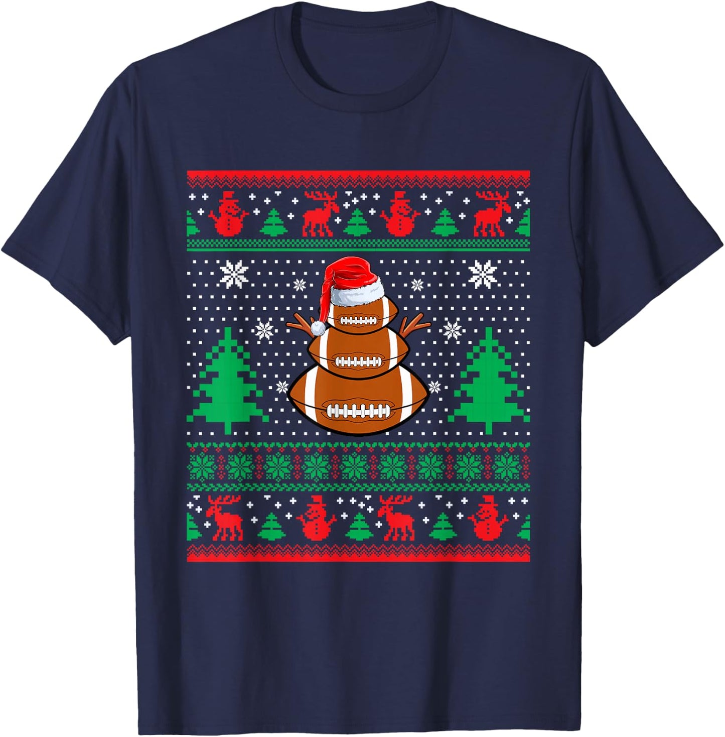 Football Santa Hat Ugly Christmas Sweaters Funny Christmas T-Shirt - T-Shirt | Navy