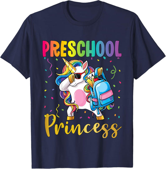 First Day of Preschool Pre-K Toddler School Princess Unicorn T-Shirt - T-Shirt | Navy