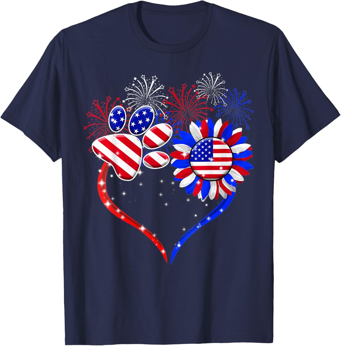 American Flag Patriotic Dog & Cat Paw Print - 4th Of July Women Kids Men T-Shirt - T-Shirt | Navy