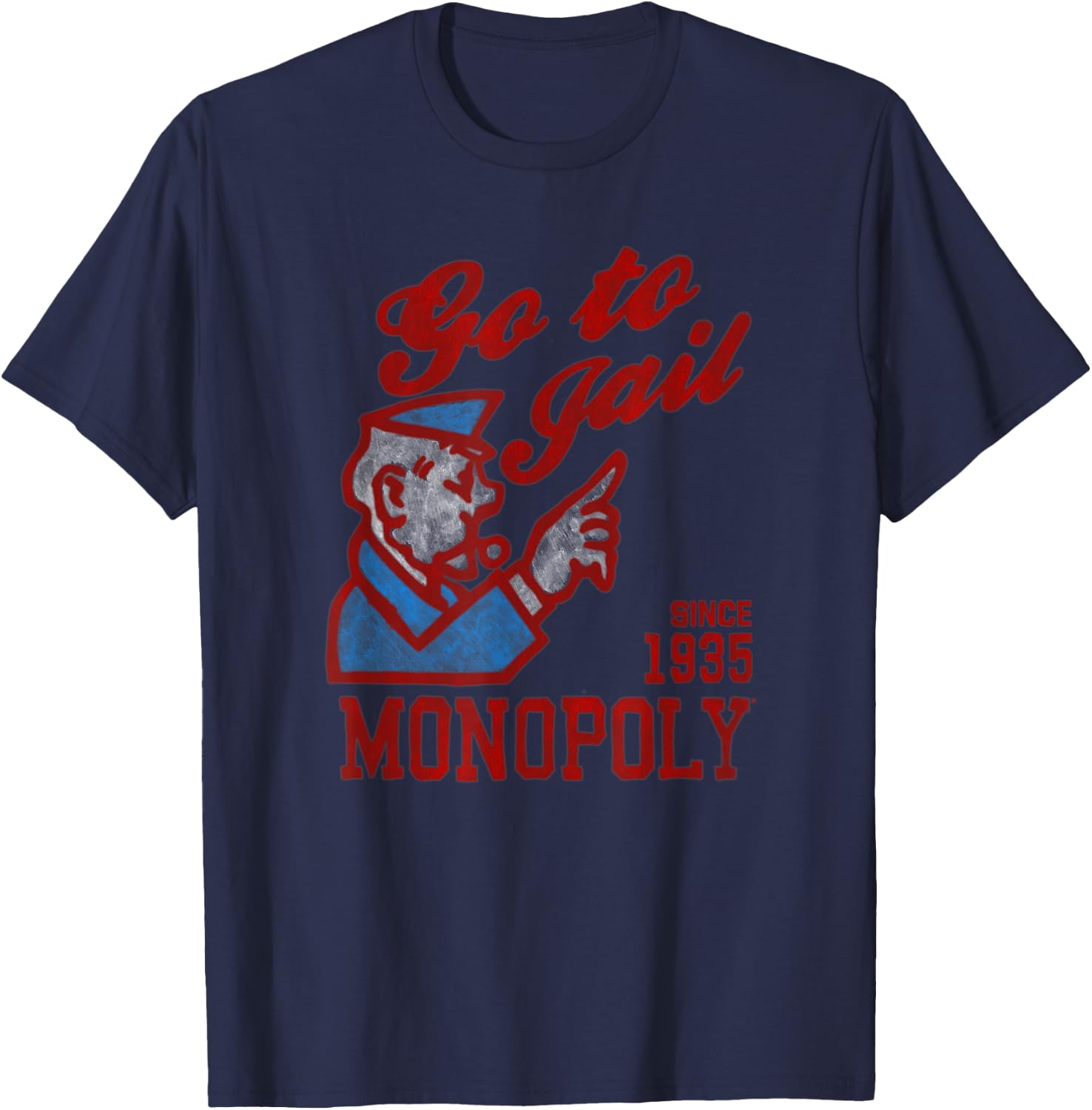 Monopoly Since 1935 Go To Jail Distressed Icon Poster T-Shirt - T-Shirt | Navy