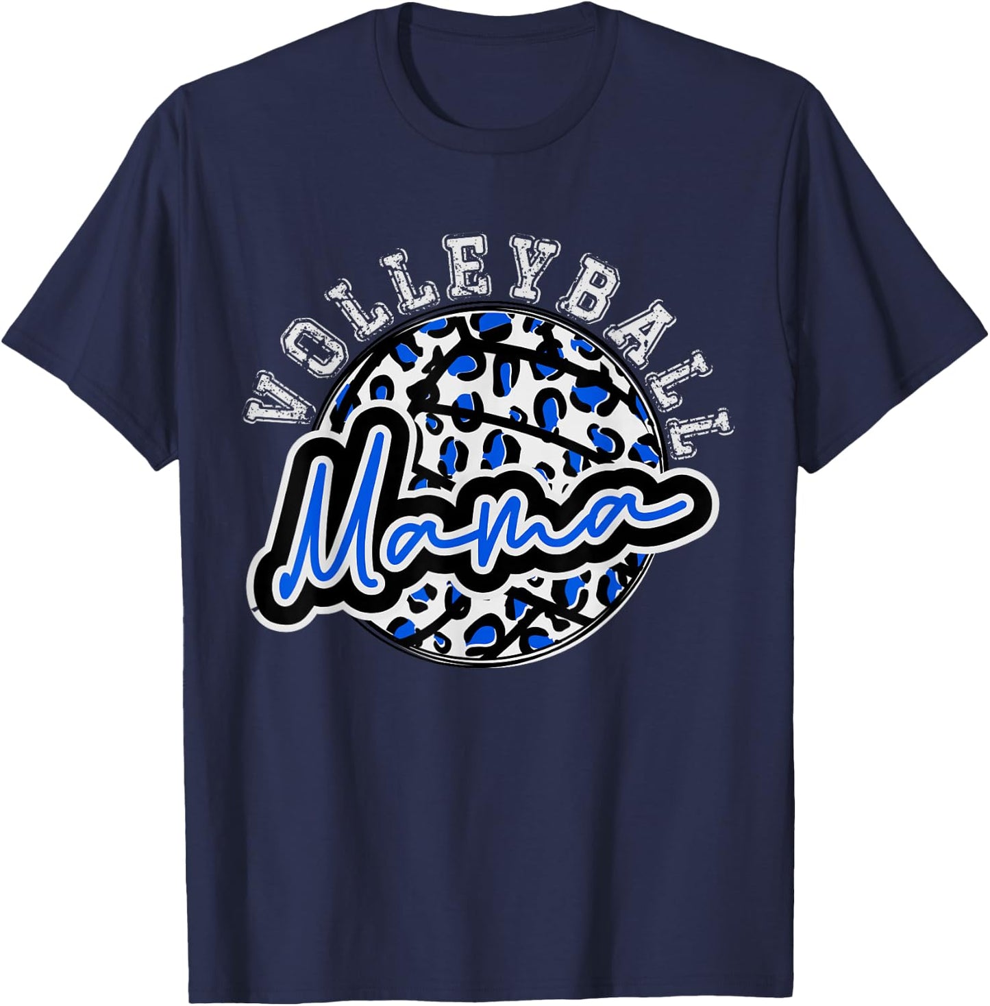 Leopard Cheetah Volleyball Blue Mama Shirt Trendy T-Shirt - T-Shirt | Navy