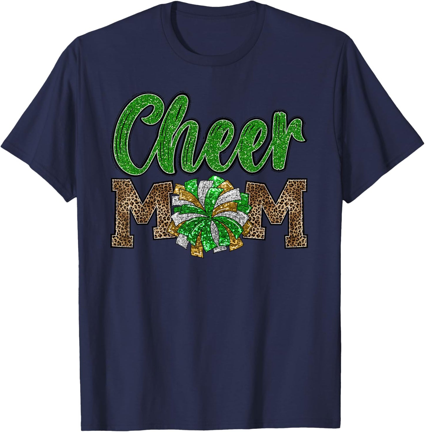 Cheer Mom Leopard Proud Cheerleader Mother Cute Team Mom T-Shirt - T-Shirt | Navy