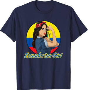 Ecuador Proud Ecuadorian Flag Hispanic Girl Woman T-Shirt - T-Shirt | Navy