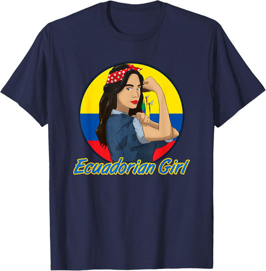 Ecuador Proud Ecuadorian Flag Hispanic Girl Woman T-Shirt - T-Shirt | Navy