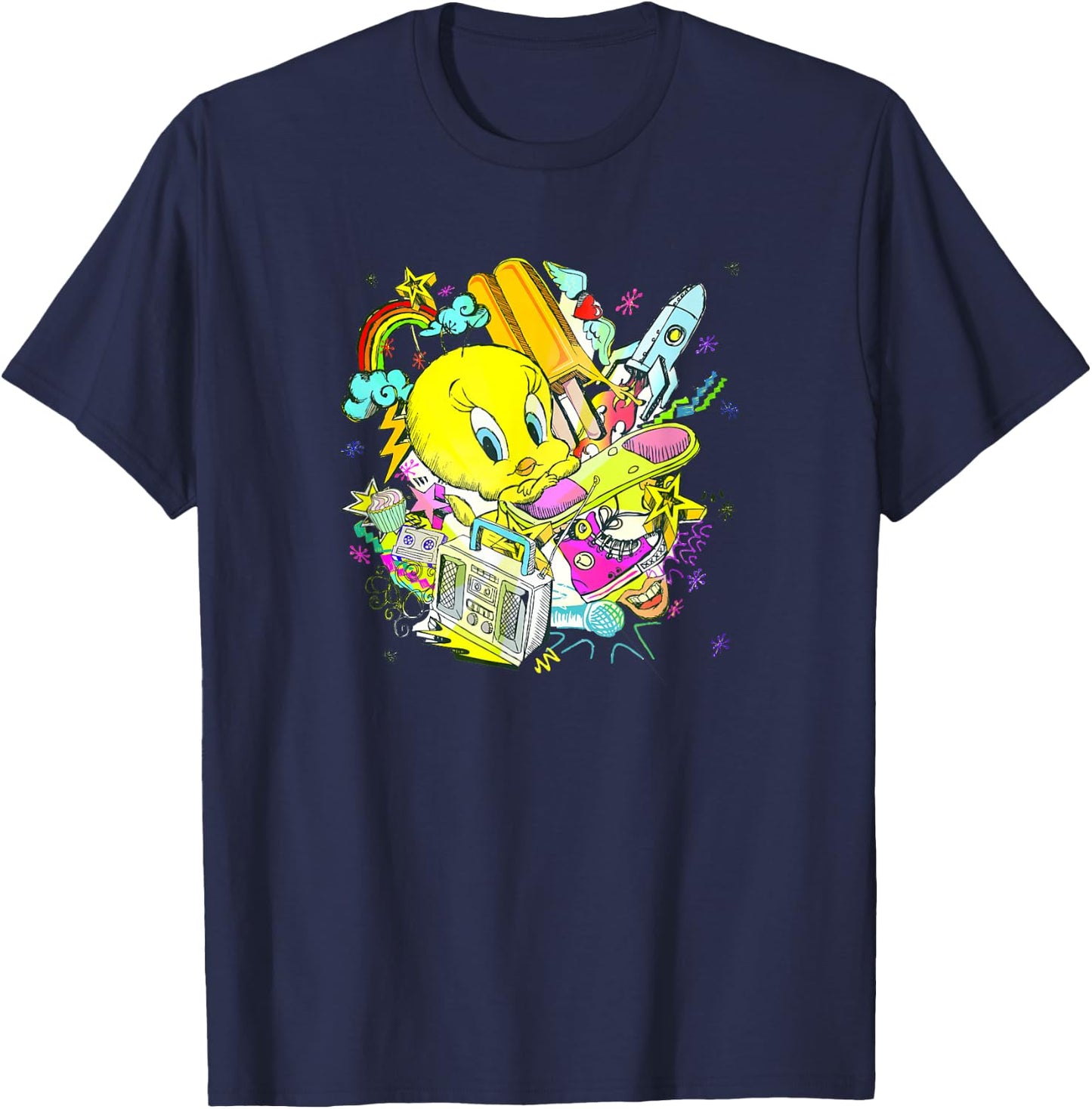 WB100 Looney Tunes Tweety Bird Retro Pop Icons Portrait T-Shirt - T-Shirt | Navy