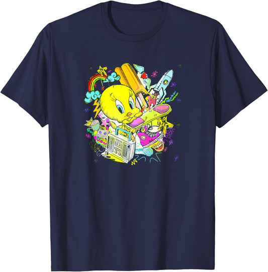 WB100 Looney Tunes Tweety Bird Retro Pop Icons Portrait T-Shirt - T-Shirt | Navy