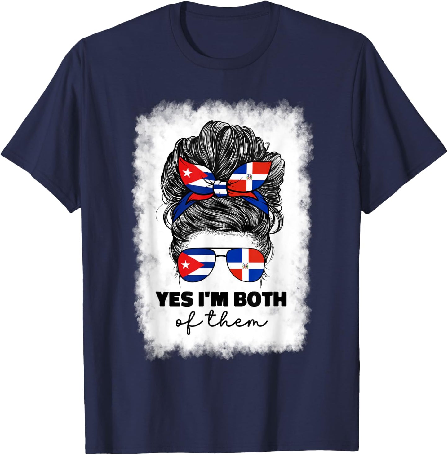 Half Dominican Republic And Cuban Cuba Flag Girl Women Mix T-Shirt - T-Shirt | Navy