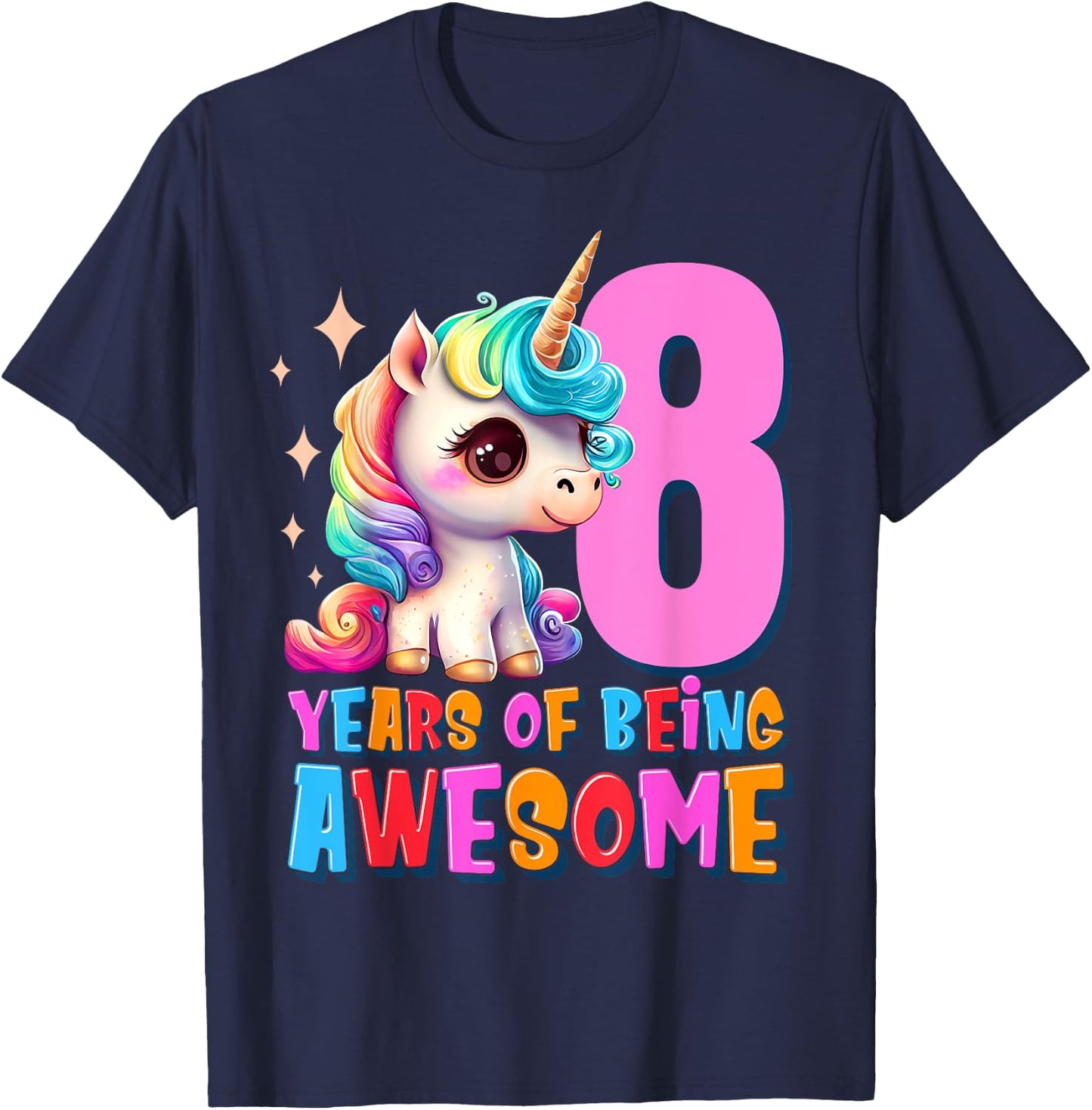 8 Years Old Unicorn Cute 8th Birthday Party Girls & Boys T-Shirt - T-Shirt | Navy