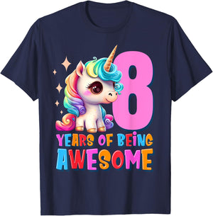 8 Years Old Unicorn Cute 8th Birthday Party Girls & Boys T-Shirt - T-Shirt | Navy