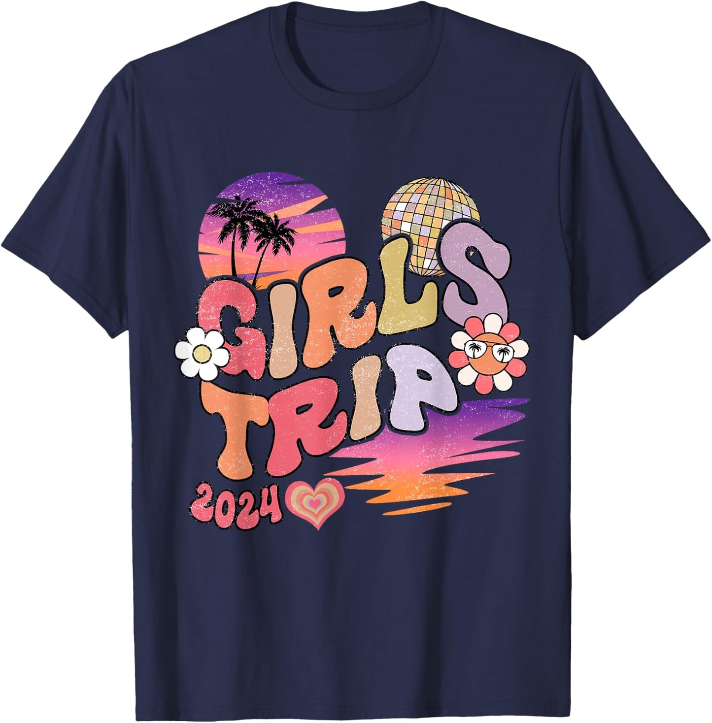 Girls Trip 2024 Retro Summer Vacation Besties T-Shirt - T-Shirt | Navy