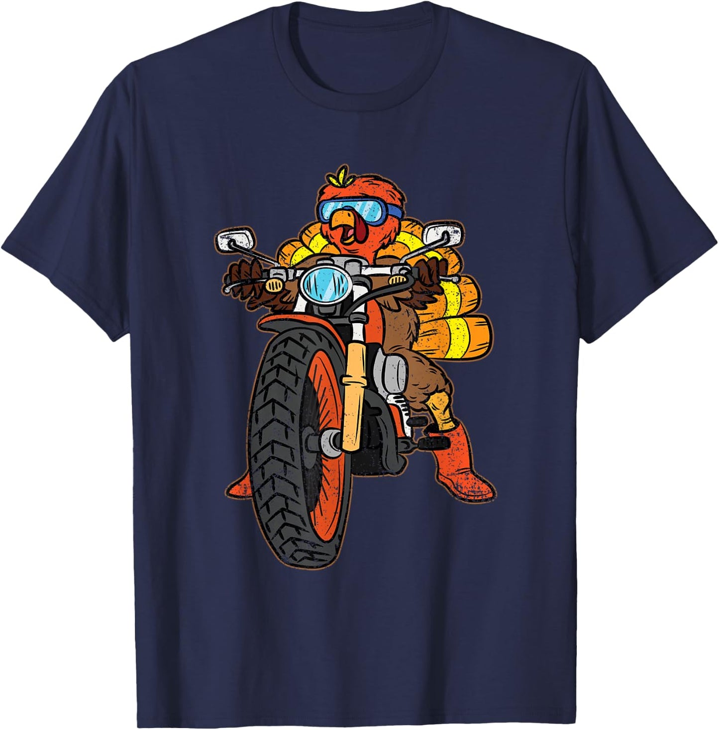 Turkey Riding Motorcycle Thanksgiving Day Cool Biker Rider T-Shirt - T-Shirt | Navy