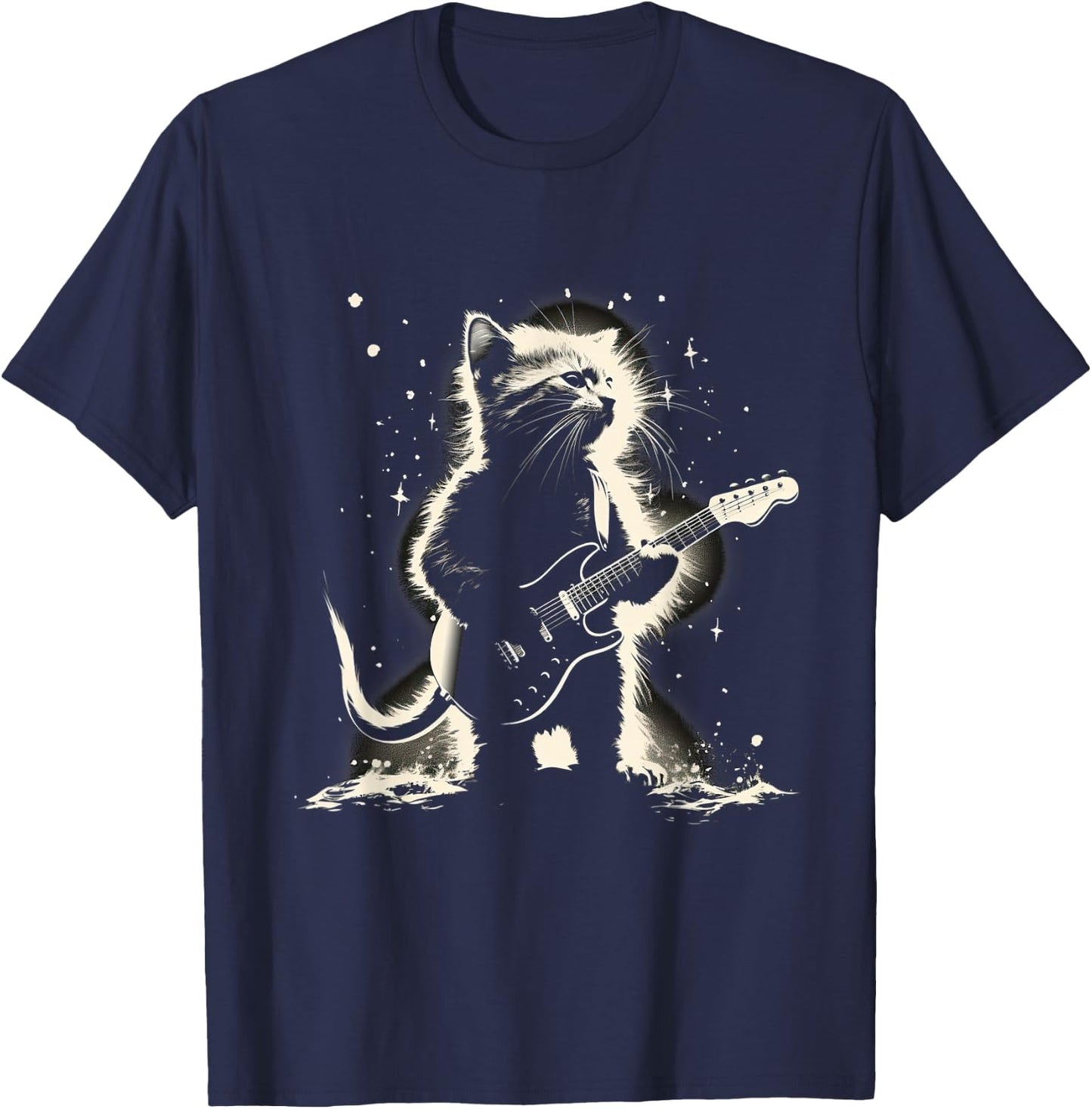 Cat Playing Bass Guitar Guitarist Rocker cool T-Shirt - T-Shirt | Navy