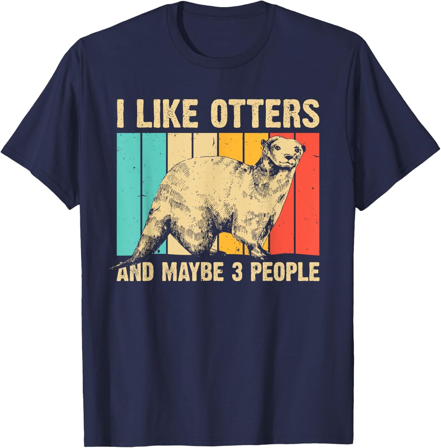 Cool Otter Design Women Kids Vintage Sea Otter Lover T-Shirt - T-Shirt | Navy