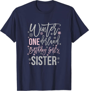 Sister Pink Winter Onederland 1st Birthday Snowflake Group T-Shirt - T-Shirt | Navy