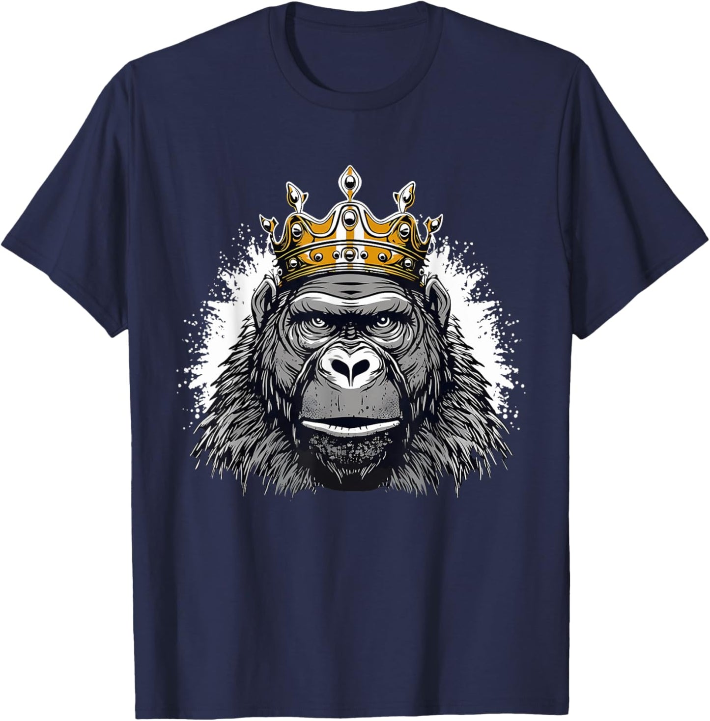 Gorilla With Crown King Ape Wildlife Artwork Monkey Design T-Shirt - T-Shirt | Navy