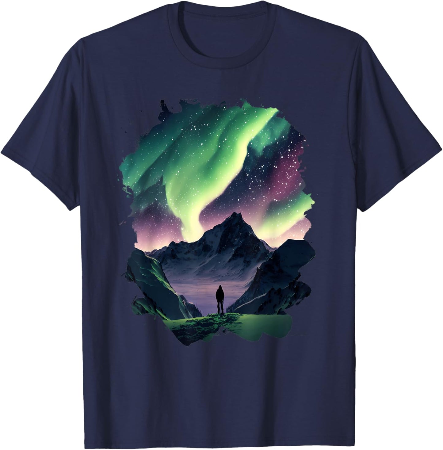 Aurora Borealis over the mountains Natural wonder in colors T-Shirt - T-Shirt | Navy