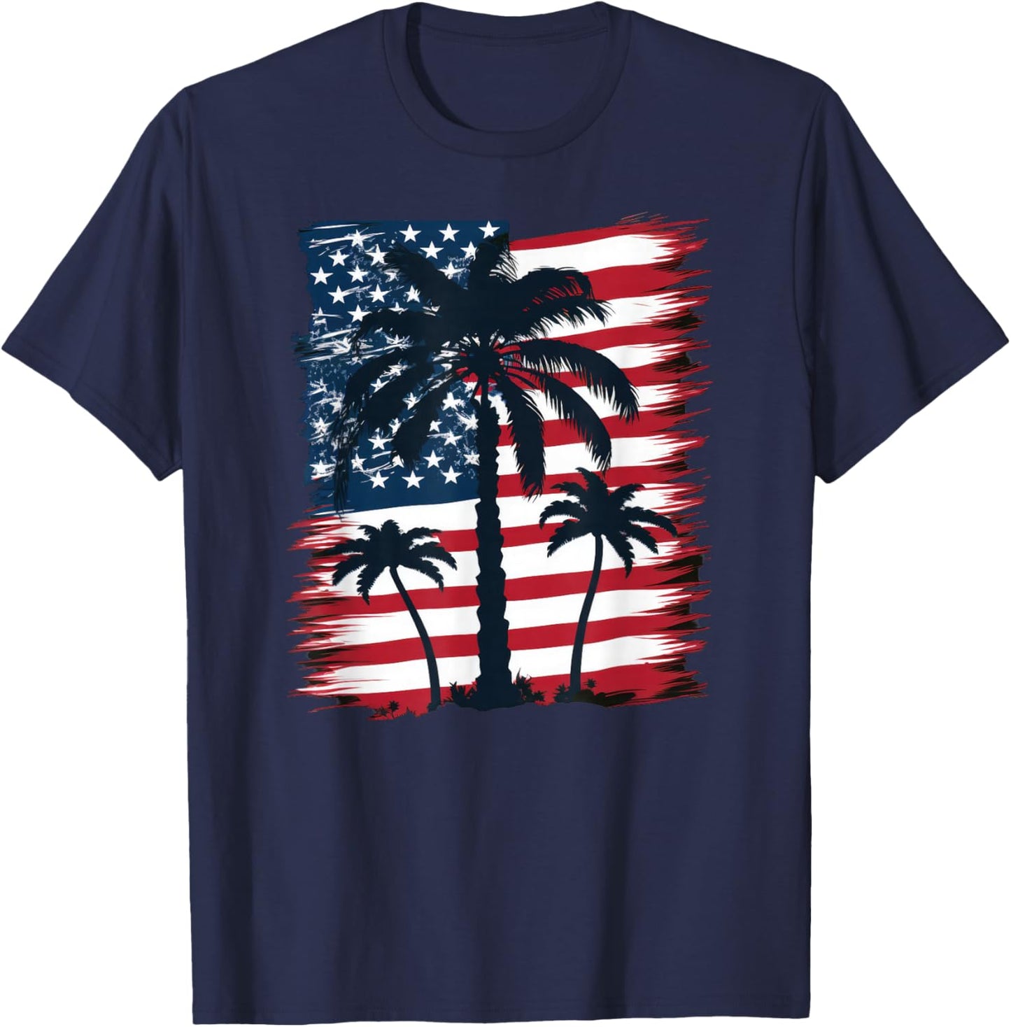 American Flag Palm Trees - Patriotic 4th of July T-Shirt - T-Shirt | Navy