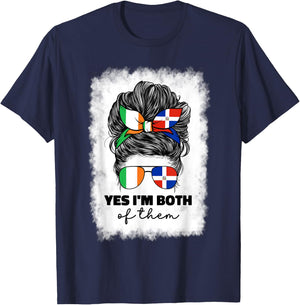 Half Dominican Republic And Irish Ireland Flag Girl Women T-Shirt - T-Shirt | Navy