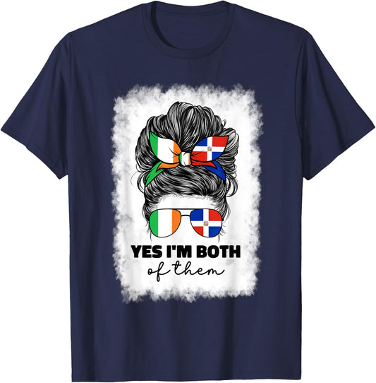 Half Dominican Republic And Irish Ireland Flag Girl Women T-Shirt - T-Shirt | Navy