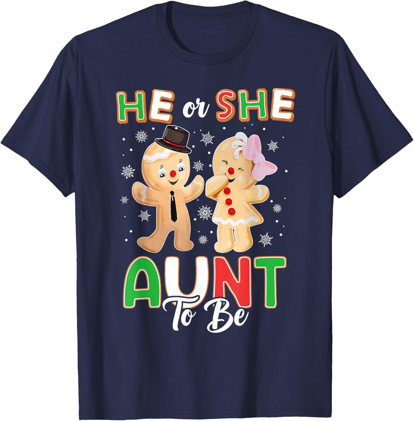 Gingerbread He or She Aunt To Be Christmas Gender Reveal T-Shirt - T-Shirt | Navy