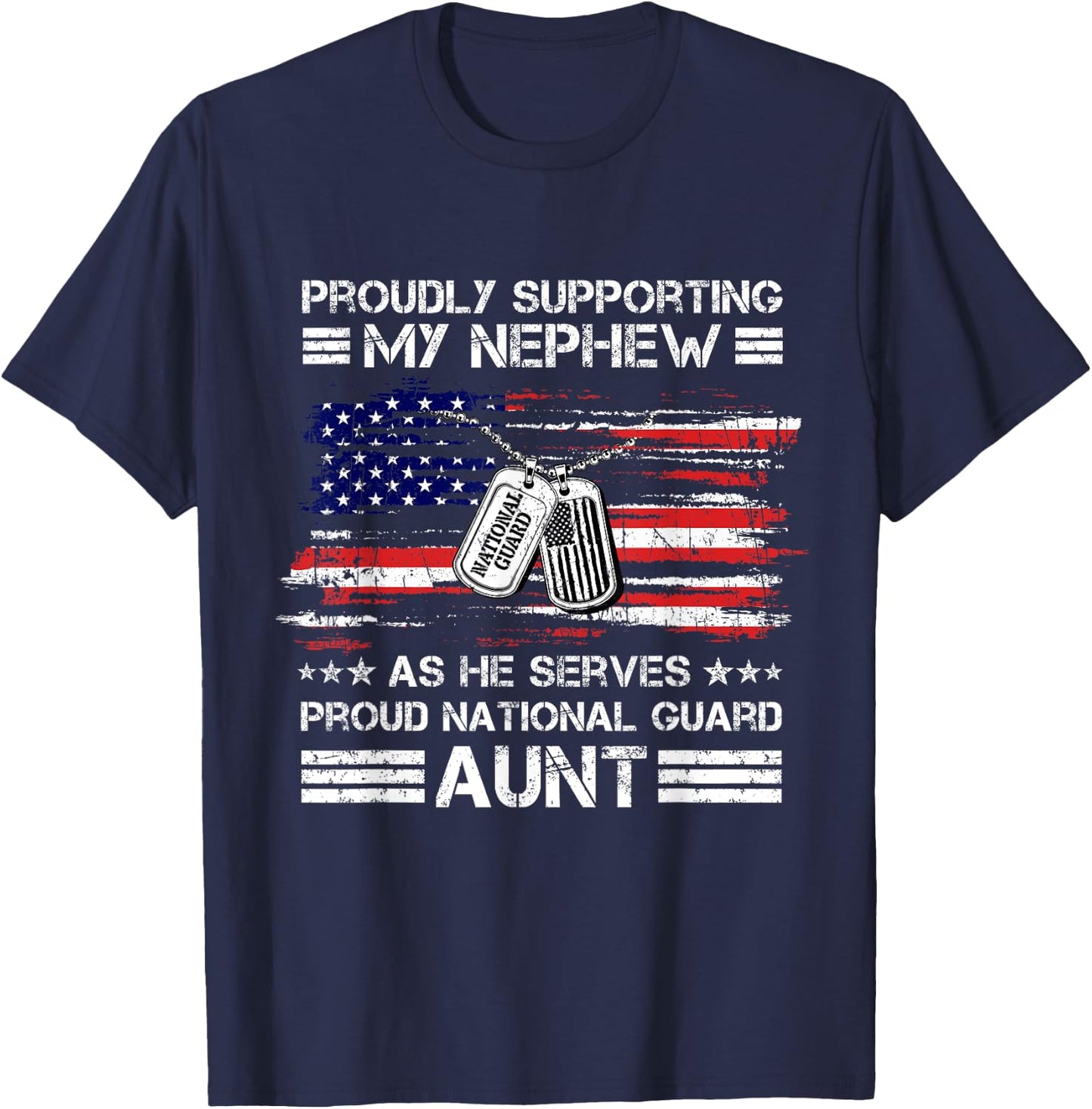 Proud National Guard Aunt American Flag Veteran Military T-Shirt - T-Shirt | Navy