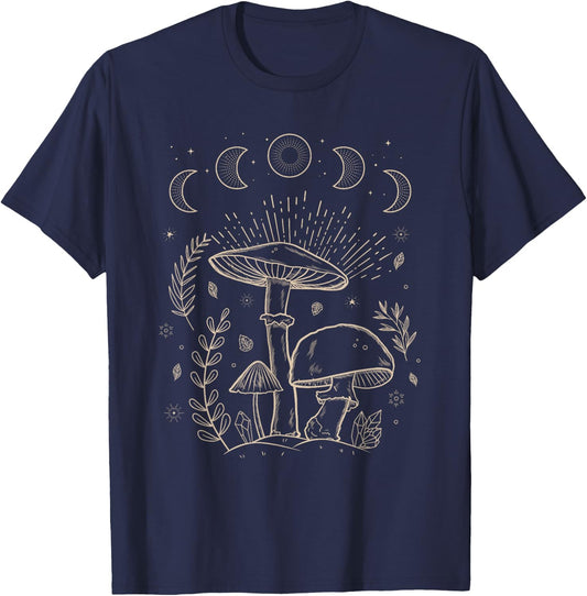 Goblincore Aesthetic Dark Academia Cottagecore Mushroom T-Shirt - T-Shirt | Navy