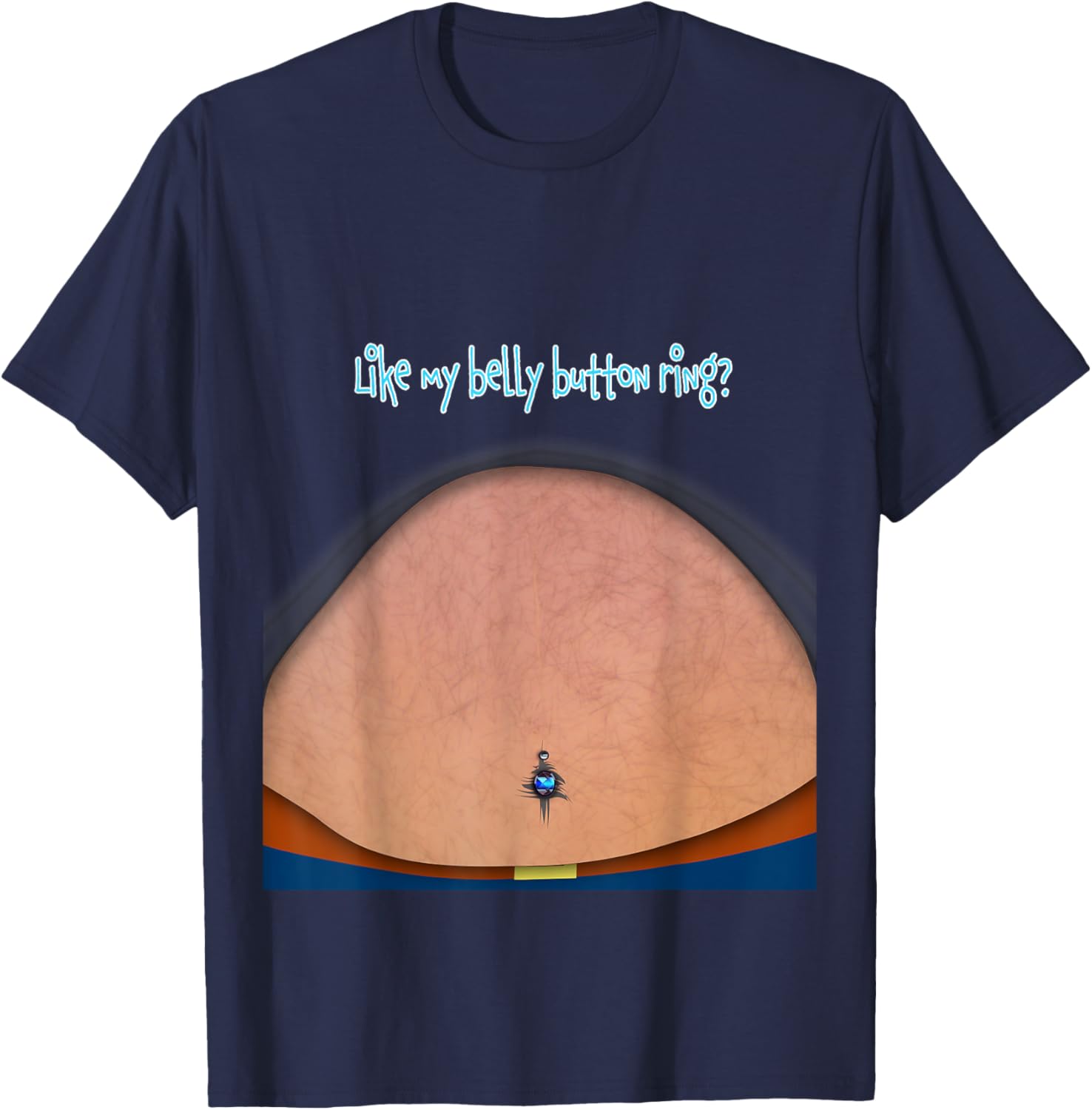 Fake Fat Hairy Belly Dad Bod with Bellybutton Ring T-Shirt - T-Shirt | Navy