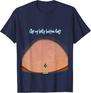 Fake Fat Hairy Belly Dad Bod with Bellybutton Ring T-Shirt - T-Shirt | Navy
